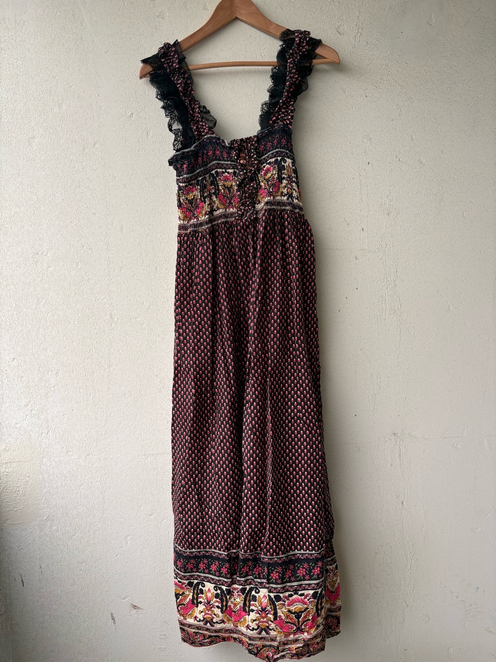 Boho Floral Maxi Dress in Burgundy and Black